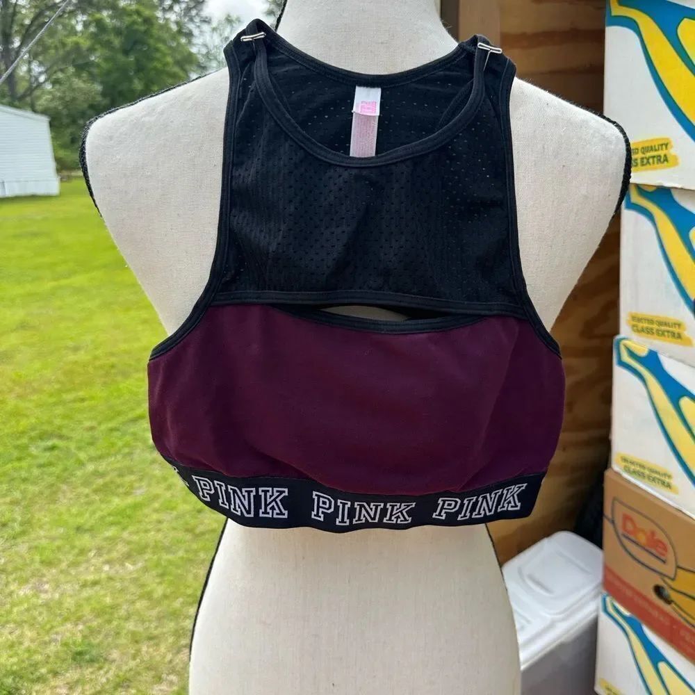 PINK Victoria's Secret Women's Black and Purple Sports Bra